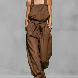 Cotton Casual Pockets Plain Overall Bib Pants, Jumpsuits, color:Deep Khaki|size:XXL, Stylewe