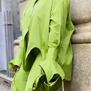 Cotton Urban Plain Irregular Craftsmanship Shirt Collar Shirt, Blouses and Shirts, color:Green|size:XXL, Stylewe