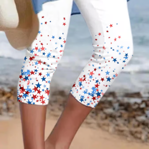 Women Star Capris Elastic Waist Pants Casual Summer Trousers, JustFashionNow Pants, color:White|size:XXL