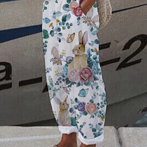 Women Floral Ankle Pants Pants Casual Spring/Fall Trousers, JustFashionNow Pants, color:White|size:4XL