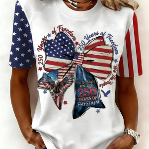 Women USA/US/American Short Sleeve Tee T-shirt Crew Neck Casual Summer Top, JustFashionNow T-Shirts, color:Blue-White|size:5XL