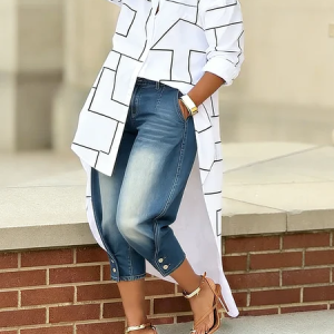 Casual Abstract Graphic Printing Shirt Collar Shirt, Blouses and Shirts, color:Black-white|size:XXL, Stylewe