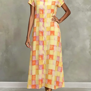 Urban Geometric Stand Collar Maxi Dress, Maxi Dresses, color:As Picture|size:XXL, Stylewe