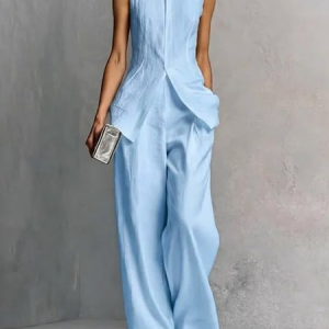 Casual Solid High Waisted H-Line Trousers, Pants, color:Blue|size:XXL, Stylewe