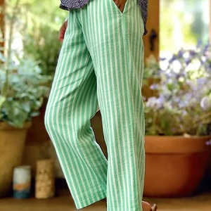 Women Striped Ankle Pants Pants Casual Spring/Fall Trousers, JustFashionNow Pants, color:Green|size:5XL
