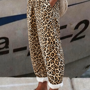 Women Leopard Long Pants Casual Spring/Fall Trousers, JustFashionNow Pants, color:Brown|size:5XL
