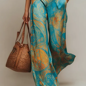 Vacation Random Print Straight Pants, Pants, color:As Picture|size:XXL, Stylewe
