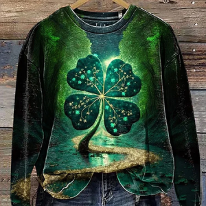 Women Shamrock Crew Neck Printing Casual Spring/Fall Long Sleeve Sweatshirt, JustFashionNow Sweatshirts & Hoodies, color:Green|size:XXL