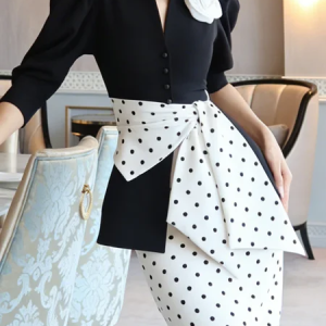Elegant Plain 3D Floral Buttoned V Neck Puff Sleeve Shirt With Belt, Blouses and Shirts, color:Black|size:XXL, Stylewe