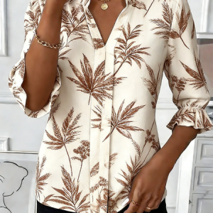 Women Plain V Neck Half Sleeve Shirt Elegant Daily Summer Top, JustFashionNow Blouses, color:Apricot|size:XL