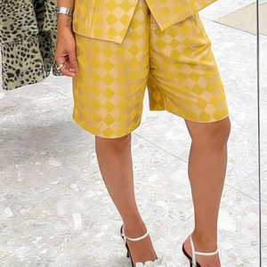 Urban Plaid Printing Straight Pants Shorts, Shorts, color:Yellow|size:XXL, Stylewe