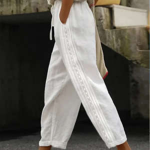 Women Abstract Long Pants Casual Spring/Fall Trousers, JustFashionNow Pants, color:White|size:4XL