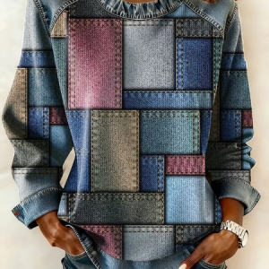 Women Abstract Crew Neck Printing Vintage Spring/Fall Long Sleeve Sweatshirt, JustFashionNow Sweatshirts & Hoodies, color:As Picture|size:4XL