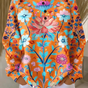 Women Floral Crew Neck Printing Casual Spring/Fall Long Sleeve Sweatshirt, JustFashionNow Sweatshirts & Hoodies, color:Orange|size:5XL