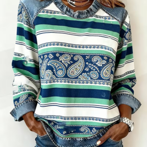 Women Paisley Crew Neck Printing Vintage Spring/Fall Long Sleeve Sweatshirt, JustFashionNow Sweatshirts & Hoodies, color:As Picture|size:4XL