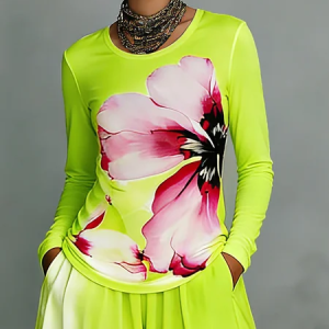 Plus Size Vacation Floral Printing Crew Neck T-shirt, Plus Tops, color:As Picture|size:4X, Stylewe