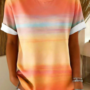 Women Abstract Short Sleeve Tee T-shirt Crew Neck Printing Casual Graphic Tee Summer Top, JustFashionNow T-Shirts, color:Orange|size:XXL
