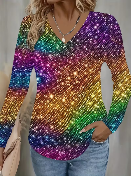 Women Abstract Long Sleeve Tee T-shirt V Neck Printing Casual Spring/Fall Graphic Tee Top, JustFashionNow T-Shirts, color:As Picture|size:XXL - Image 3