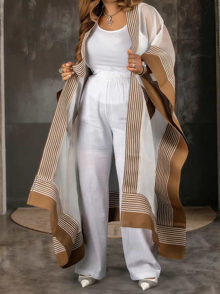 Urban Striped V Neck Kimono, Kimonos, color:As Picture|size:XXL, Stylewe