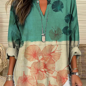 Women Abstract V Neck Long Sleeve Blouse Printing Casual Daily Spring/Fall Top, JustFashionNow Shirts, color:As Picture|size:5XL