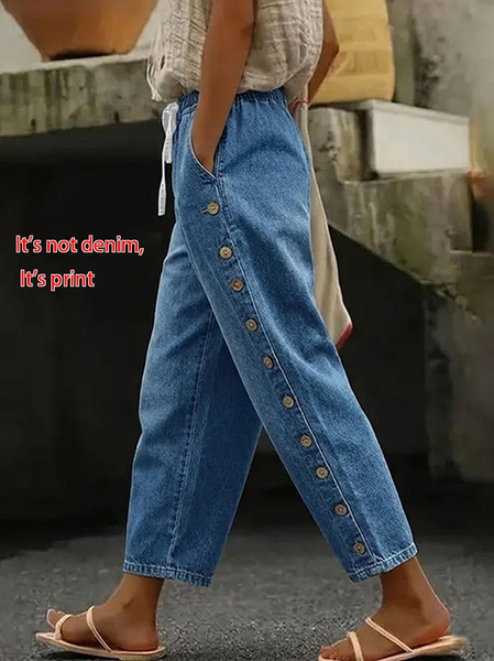 Women Faux Denim Print Graphic Long Pants Casual Spring/Fall Trousers, JustFashionNow Pants, color:Blue|size:5XL - Image 2