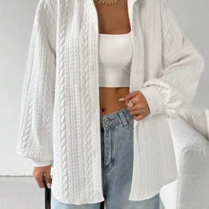 Women Plain Shirt Collar Long Sleeve Shirt Split Joint Casual Daily Spring/Fall Top, JustFashionNow Blouses, color:White|size:XXL