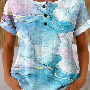 Women Gradient Pattern Short Sleeve Tee T-shirt Vintage Summer Top, JustFashionNow T-Shirts, color:Blue|size:5XL