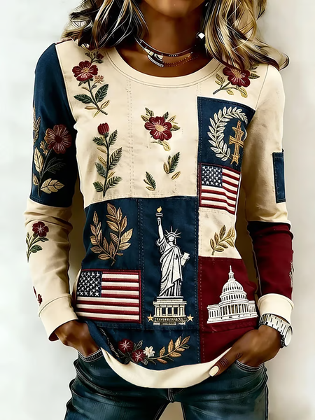 Women Floral Long Sleeve Tee T-shirt Crew Neck Printing Casual Graphic Tee Spring/Fall Top, JustFashionNow T-Shirts, color:As Picture|size:XXL - Image 5