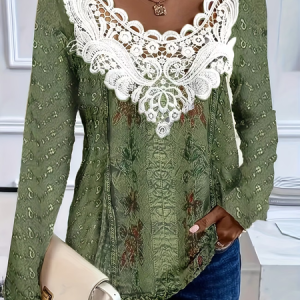 Women Abstract Long Sleeve Tee T-shirt Crew Neck Printing Casual Graphic Tee Spring/Fall Top, JustFashionNow T-Shirts, color:Green|size:4XL
