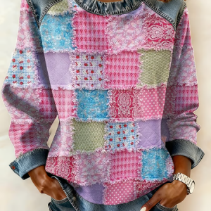 Women Abstract Crew Neck Printing Vintage Spring/Fall Long Sleeve Sweatshirt, JustFashionNow Sweatshirts & Hoodies, color:Pink|size:4XL