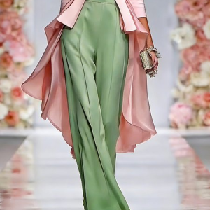 Elegant Plain Straight Pants No Belt, Pants, color:Green|size:XXL, Stylewe