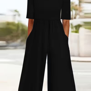 Women Plain V Neck Half Sleeve Casual Summer Jumpsuit, JustFashionNow Jumpsuits＆Rompers, color:Black|size:4XL