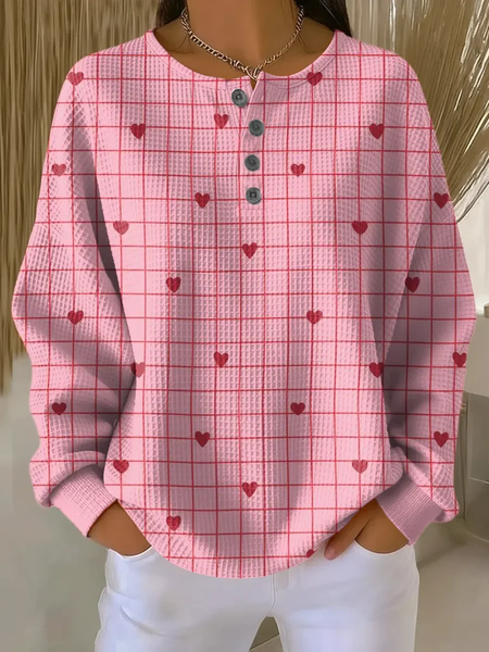 Women Heart/Cordate Crew Neck Printing Casual Spring/Fall Long Sleeve Sweatshirt, JustFashionNow Sweatshirts & Hoodies, color:Pink|size:5XL
