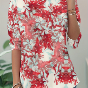 Women Plants Long Sleeve Tee T-shirt Crew Neck Casual Tunic Spring/Fall Top, JustFashionNow T-Shirts, color:Red|size:XXL