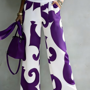 Urban Abstract Print Relaxed Pants, Pants, color:Purple|size:XXL, Stylewe