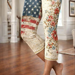 Women Floral Capris Elastic Waist Pants Casual Summer Trousers, JustFashionNow Leggings, color:As Picture|size:XXL