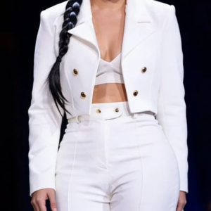 Urban Buttoned Plain Lapel Collar Blazer, Blazers, color:White|size:XXL, Stylewe