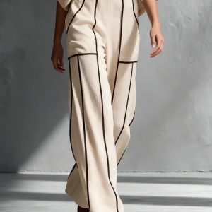 Casual Color Block Straight Pants Pant No Belt, Pants, color:Apricot|size:XXL, Stylewe