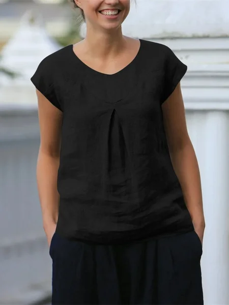Women Plain Short Sleeve Tee T-shirt Crew Neck Split Joint Casual Summer Top, JustFashionNow T-Shirts, color:Black|size:XXL