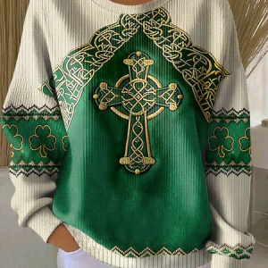 Women Festival Crew Neck Printing Casual Spring/Fall Long Sleeve Sweatshirt, JustFashionNow Sweatshirts & Hoodies, color:Green|size:5XL