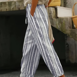 Women Striped Ankle Pants Pants Casual Spring/Fall Trousers, JustFashionNow Pants, color:Gray|size:XXL