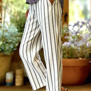 Women Striped Ankle Pants Pants Casual Spring/Fall Trousers, JustFashionNow Pants, color:White|size:5XL