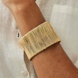Multi-layered Wound Wire Wide-opening Bracelet With Striped Cross Spring Design, Other Accs, color:Metallic|size:One-size, Stylewe