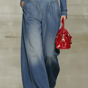 Urban Denim Plain Wide Leg Jeans, Jeans, color:Blue|size:XXL, Stylewe