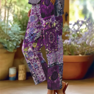 Women Ethnic Geometry Ankle Pants Pants Casual Spring/Fall Trousers, JustFashionNow Pants, color:Purple|size:4XL