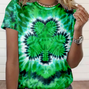 Women Shamrock Short Sleeve Tee T-shirt Crew Neck Printing Casual Graphic Tee Summer Top, JustFashionNow T-Shirts, color:Green|size:XXL