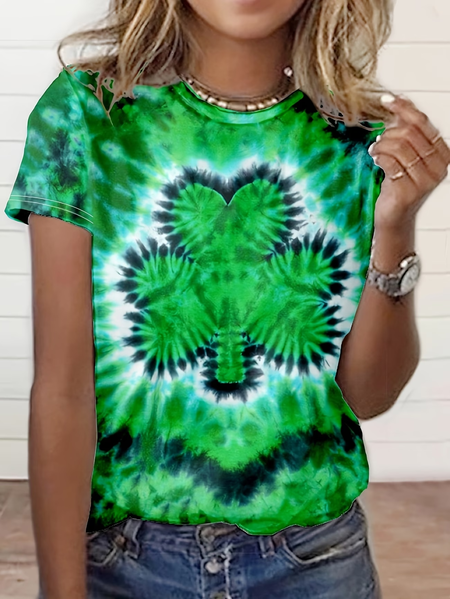 Women Shamrock Short Sleeve Tee T-shirt Crew Neck Printing Casual Graphic Tee Summer Top, JustFashionNow T-Shirts, color:Green|size:XXL