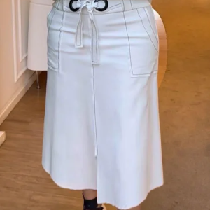 Urban A-line Belted Mid Skirt, Skirts, color:White|size:XXL, Stylewe