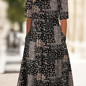 Women Floral Short Sleeve Crew Neck Printing Dress Daily Casual Maxi Shift Dress H-Line Summer Dress, JustFashionNow Casual Dresses, color:Black|size:4XL