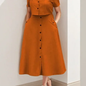 Women Plain Adjustable Strap Two-Piece Set Daily Long Sleeve Casual Spring/Fall Top With Skirt Matching Set, JustFashionNow Suit Set, color:Brown|size:3XL